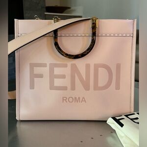 Fendi Pink Tote Bag with Tortoiseshell Effect Handles